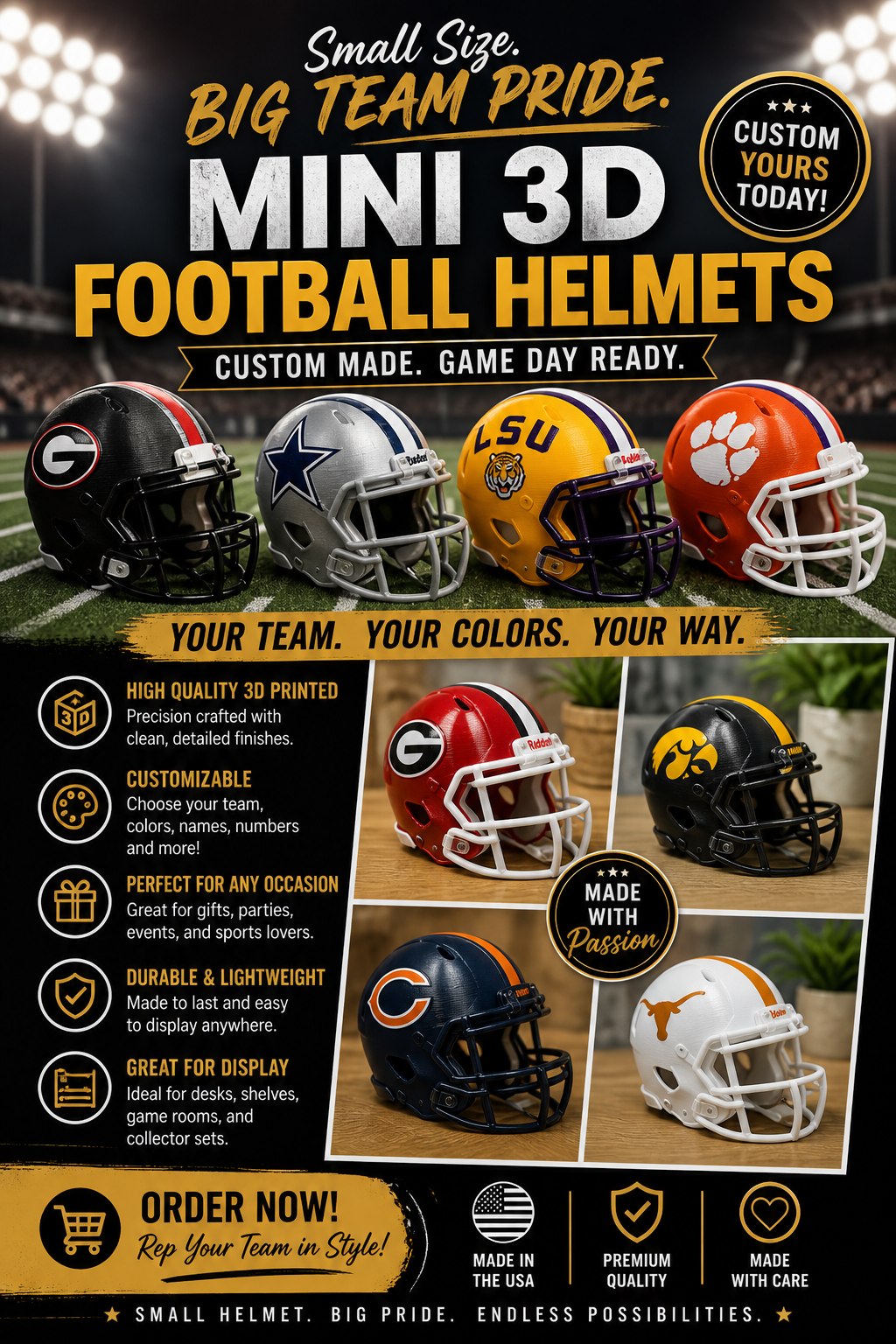 Mini 3D Football Helmets